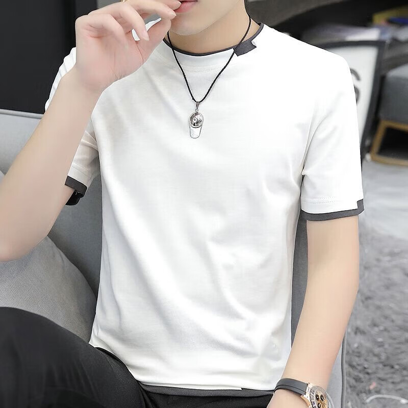 官方网旗艦店小白t夏季男士新款短袖纯棉小t恤丅 130白色 2xl