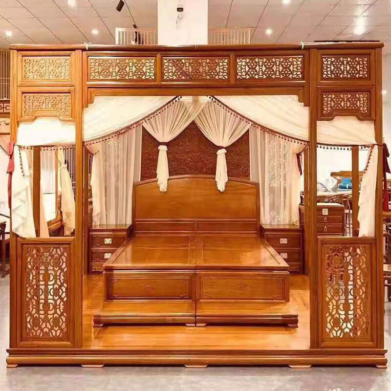 月洞床 中式实木架子床仿古代宫廷千工踏步床主卧雕花明清拔步床中床