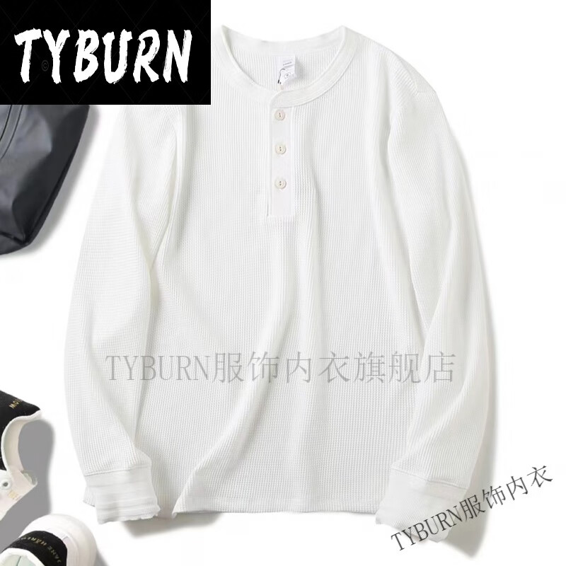 tyburn博衍秋季新款 男士休闲百搭亨利领华夫格长袖t.