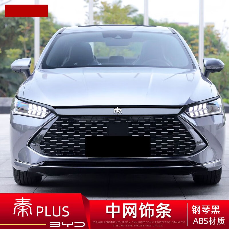 点缤 适用比亚迪秦plus前中网机盖饰条黑化中网装饰亮条dmi/ev改装