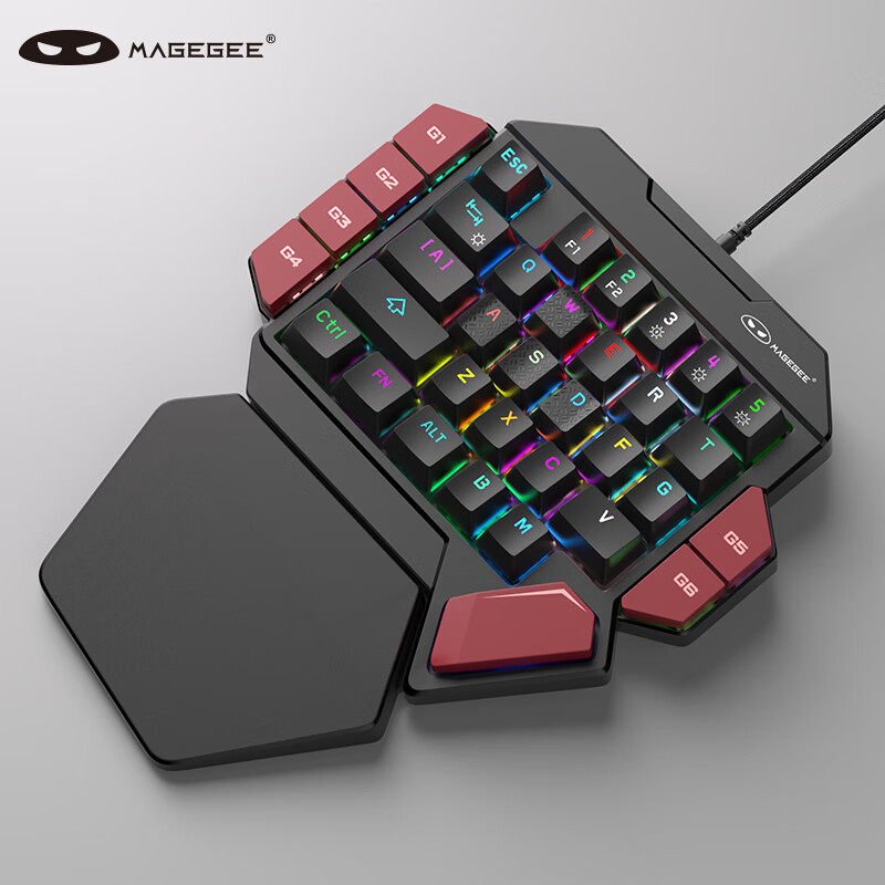 MageGee 战斧2 左手机械键盘 电竞游戏专用键盘 台式笔记本电脑键盘 RGB背光宏按键机械键盘 黑红混搭 青轴