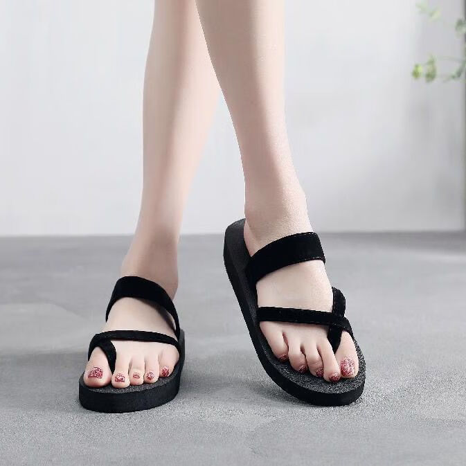 不夜城夏季凉拖鞋女士亮片人字拖女厚底坡跟防滑沙滩鞋松糕鞋韩版女