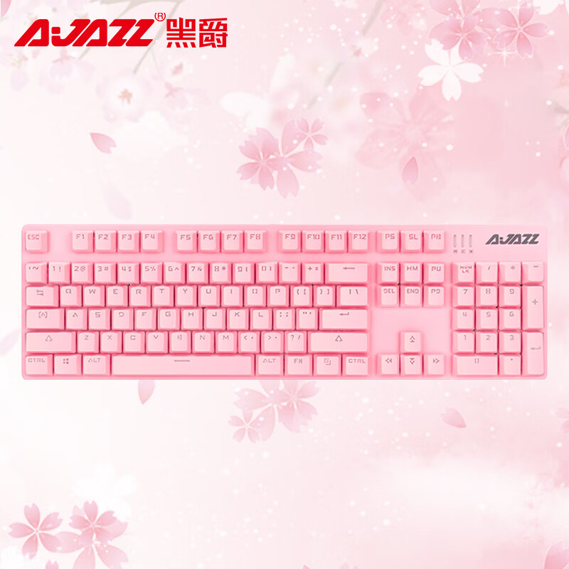 黑爵（AJAZZ）机械战警机械键盘 少女心樱花粉有线键盘 104键背光键盘 可爱台式笔记本键盘 粉色红轴