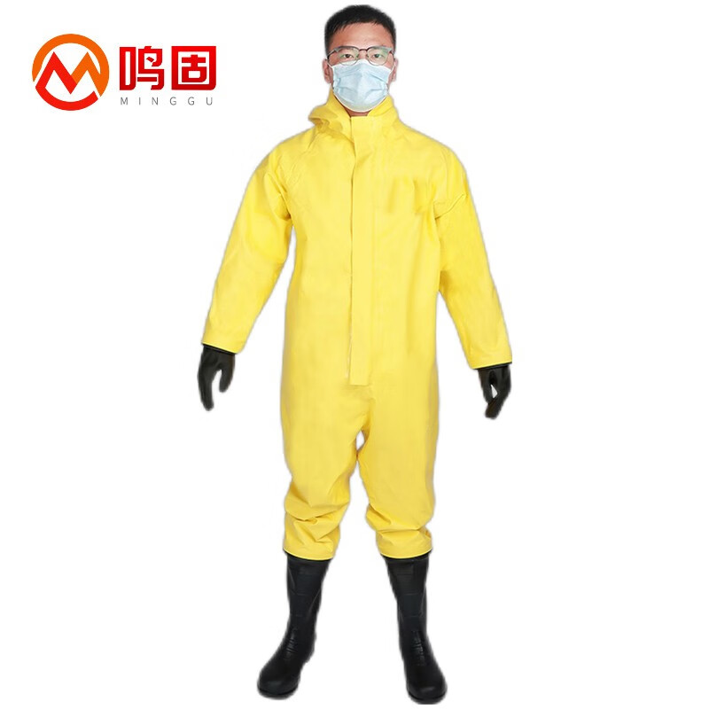 鸣固 半封闭轻型防护服二级防化服连体带帽防尘毒液氨酸碱腐蚀防护服