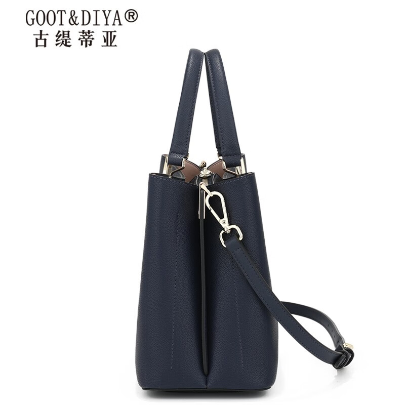 GOOT&DIYA情人节礼物送老婆百搭真皮手提单肩包大容量包包牛皮轻奢中年女包 牛皮藏蓝色