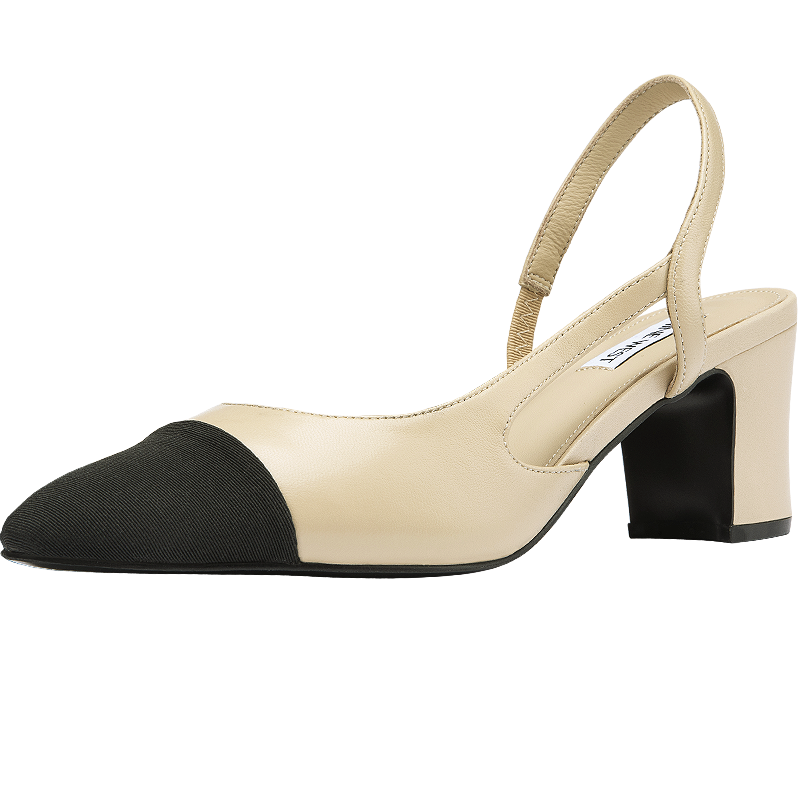 NINE WEST/玖熙復(fù)古包頭涼鞋女粗跟拼色后空時尚通勤NK208006KK 杏/黑 39 