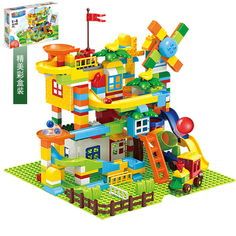 积木滑滑梯儿童积木大颗粒拼装滑道力开发3-6周岁2男孩4女孩子滑梯5