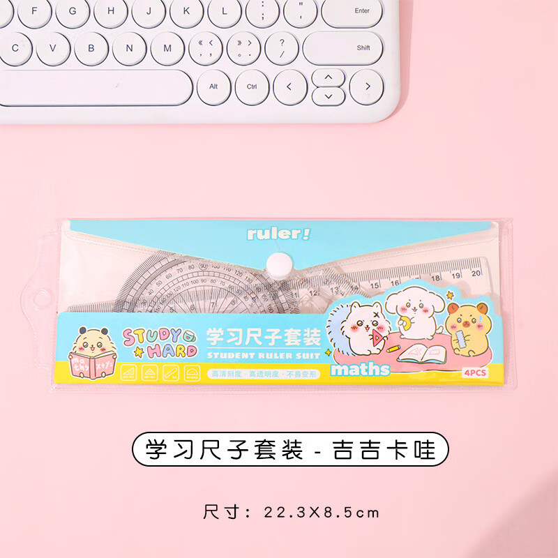 凯伦猫文具学生考试绘图套尺 20cm直尺+三角尺*2+量角器开学文具 4件套国庆中秋礼物礼包