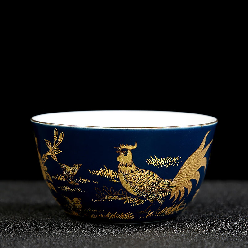 闵芯瓷艺 大明成化鸡缸杯陶瓷茶杯三才盖碗手工描金主人杯霁红霁蓝