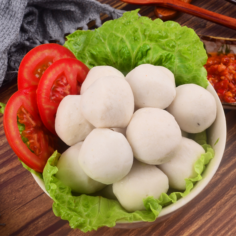 蓝湃火锅丸子潮汕鱼丸冷冻关东煮食材手工花枝丸新鲜实心鱼丸 1斤装