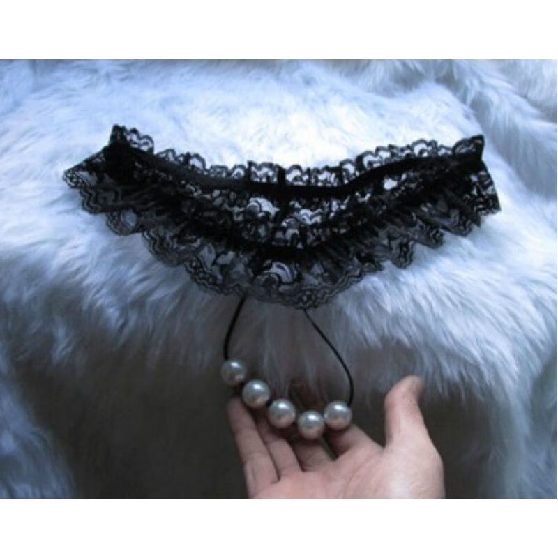 情趣珍珠按摩内裤开裆免脱日系大珠子丁字裤珠珠大码私房t裤 黑色 3x