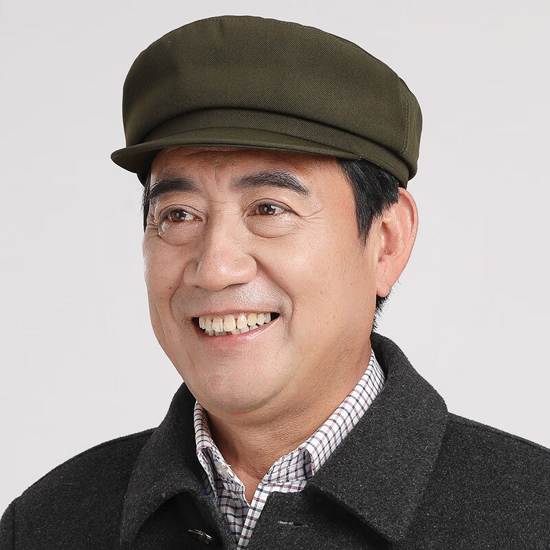帽军绿色春秋中老年人帽子平顶军帽男士老头爷爷 军绿色 s(55-56cm)