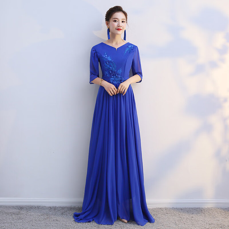 独唱演出服女大合唱演出服女长裙气质成人晚礼服现代合唱团演出服装