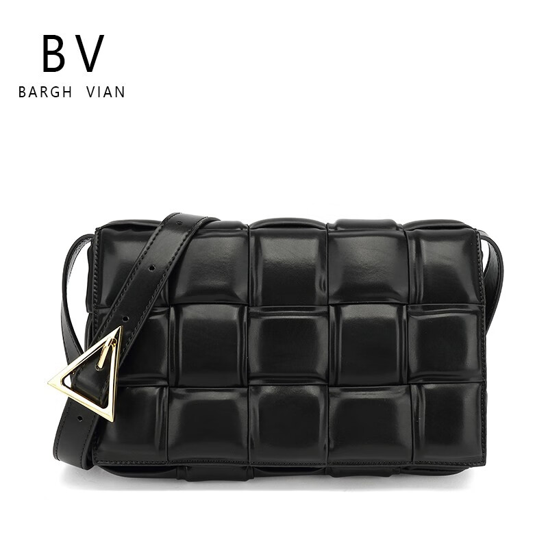 bargh vian bv包包枕头包真皮手工编织小方包女单肩斜挎男包 黑色