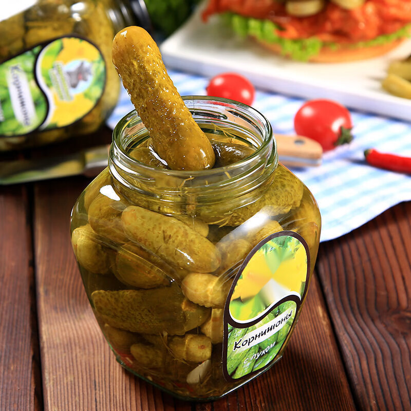 风味纯肉香肠卢布肠猪肉鸡肉混合火腿肠午餐肉肠开袋 嘎嘎脆酸黄瓜1瓶