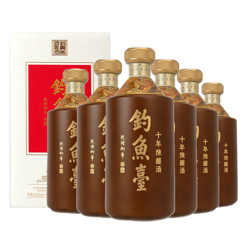 钓鱼台 十年陈酿 酱香型白酒 53度 500ml*6瓶 整箱装 