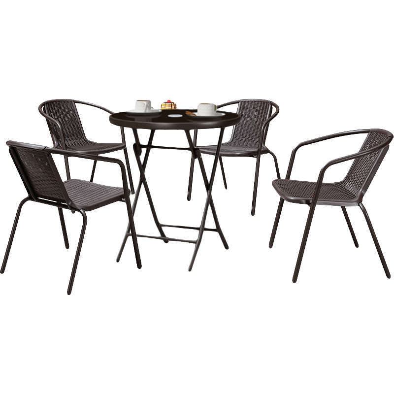 紫葉（ziye）戶(hù)外陽(yáng)臺(tái)桌椅 休閑庭院座椅室外花園餐桌椅 簡(jiǎn)約現(xiàn)代 鐵藝家具 4【椅】+1【可折疊D70圓桌】