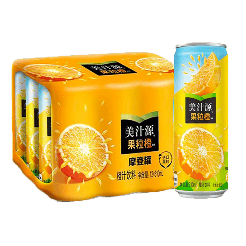 可口可乐美汁源果粒橙310ml听装整箱批发橙汁饮料橘子味汽水 果粒橙