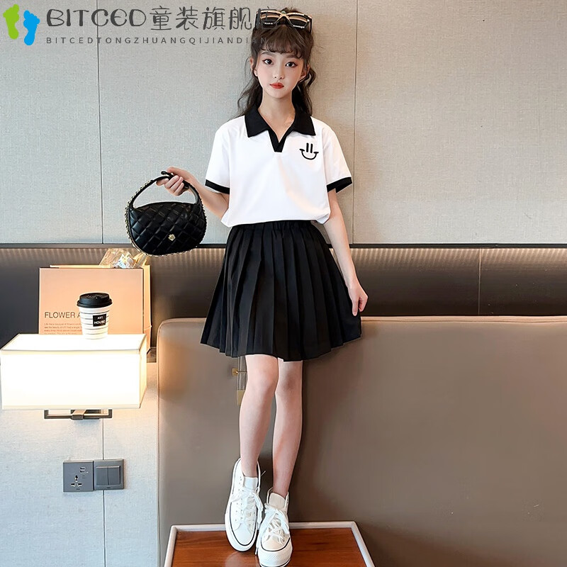 稚轻11岁学生女套装女童夏季校园风jk套装2023新款儿童洋气休闲百褶裙