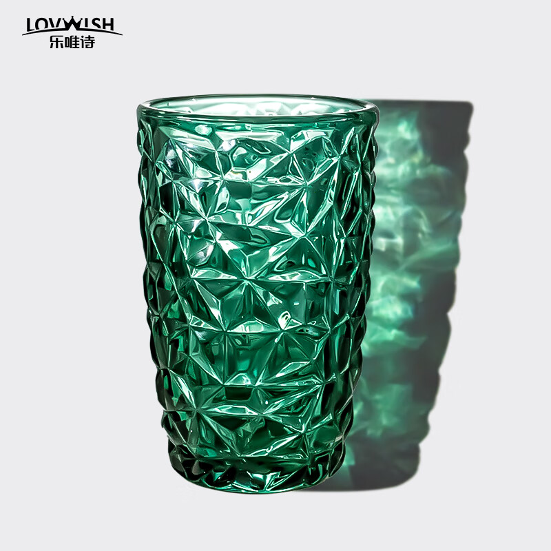 乐唯诗(nervishi)玻璃吸管杯水杯墨绿原色无铅加厚几何肌理网红高颜值