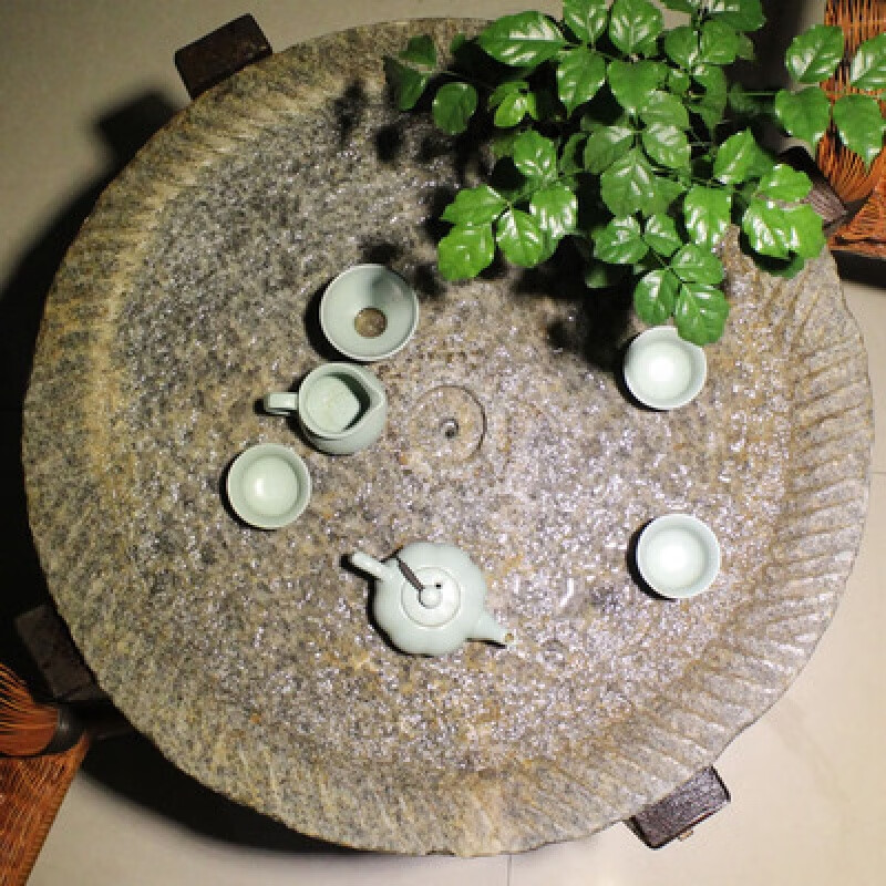 桌子老石磨盘茶桌中式复古石头茶盘庭院石桌农村旧石磨阳台茶几旧石器