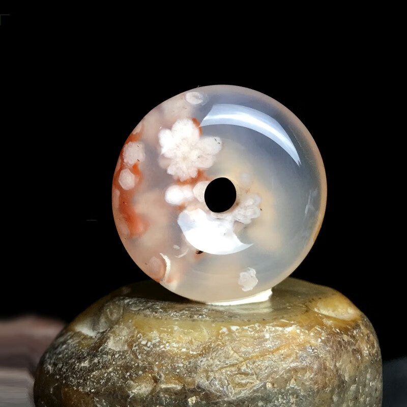 天然樱花玛瑙吊坠冰种飘花玛瑙平安扣吊坠水晶玛瑙项链 吊坠款一个(配