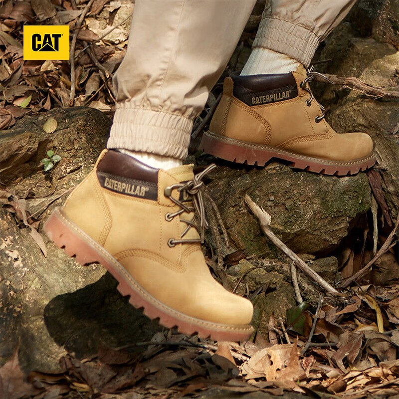 CAT卡特工装靴男士马丁靴中帮大黄靴户外春季鞋子男士防滑短靴P11097 黄色 41
