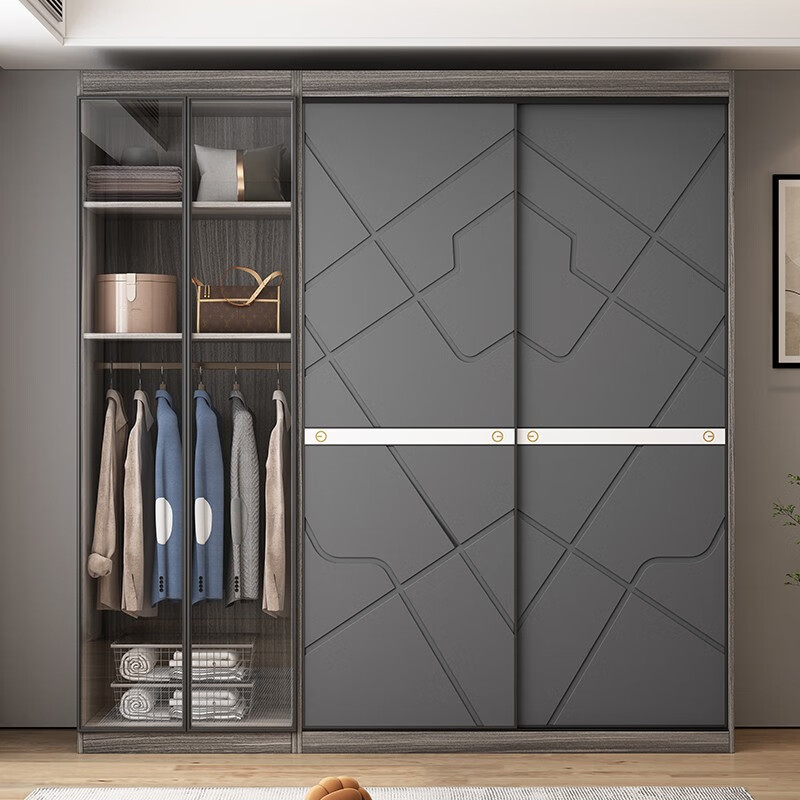 京之戀實(shí)木衣柜臥室現(xiàn)代簡(jiǎn)約大容量?jī)?chǔ)物衣櫥大衣柜子 40玻璃主柜