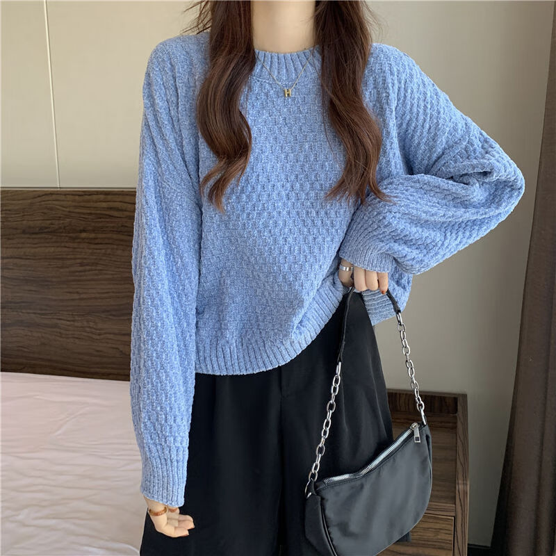长袖针织衫毛衣女小个子穿的冬季毛衣女内搭秋冬新款设计感小 天蓝色d