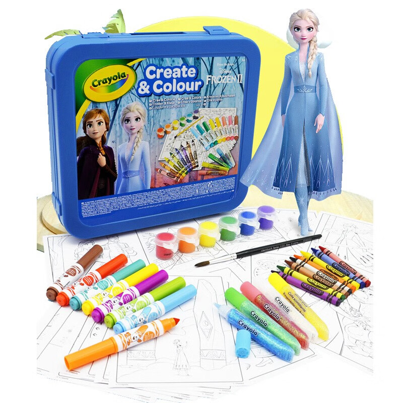 美国绘儿乐（Crayola）迪士尼冰雪奇缘2绘画工具礼盒可水洗8色水彩笔蜡笔固体颜料工具箱04-0634