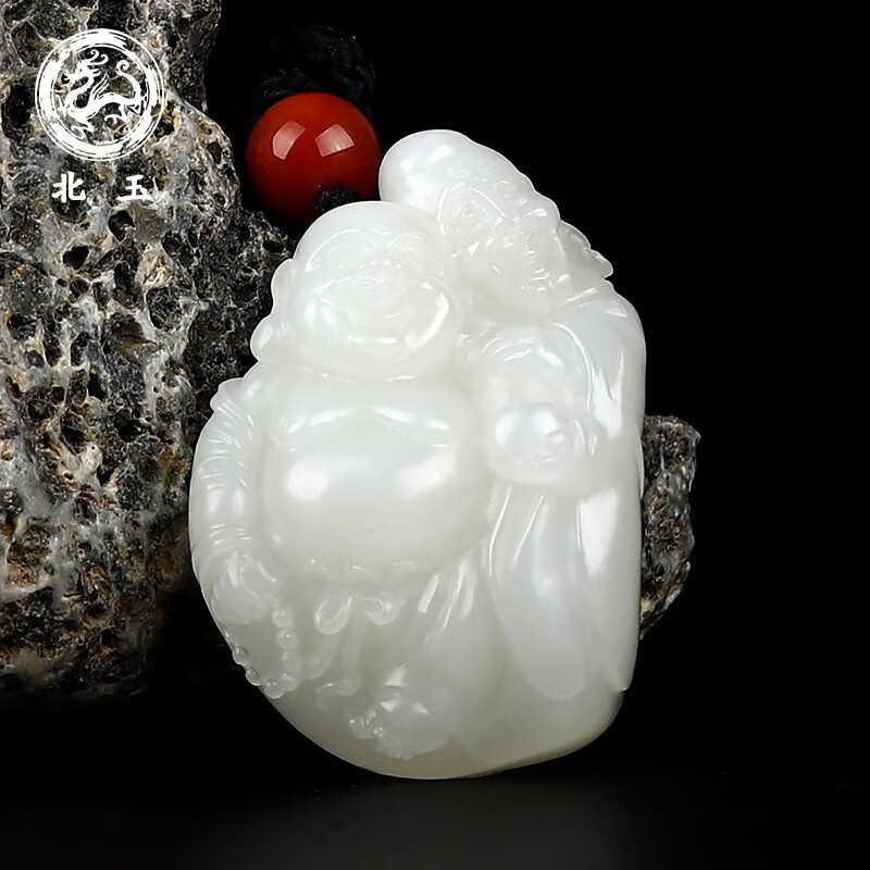 北玉 和田玉把件吊坠 郭石林大师作品新疆白玉籽料带皮 二仙盘道玉坠