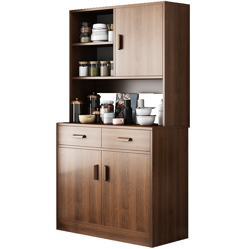 米客米家餐边柜茶水柜酒柜新中式厨房碗柜收纳置物客厅家用柜子储物柜 大杉胡桃色100*38*90cm