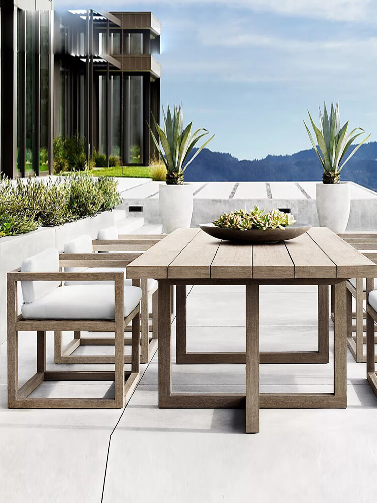 弩斑(nuban)庭院桌椅防雨防晒户外桌椅柚木藤编庭院露天酒店别墅休闲