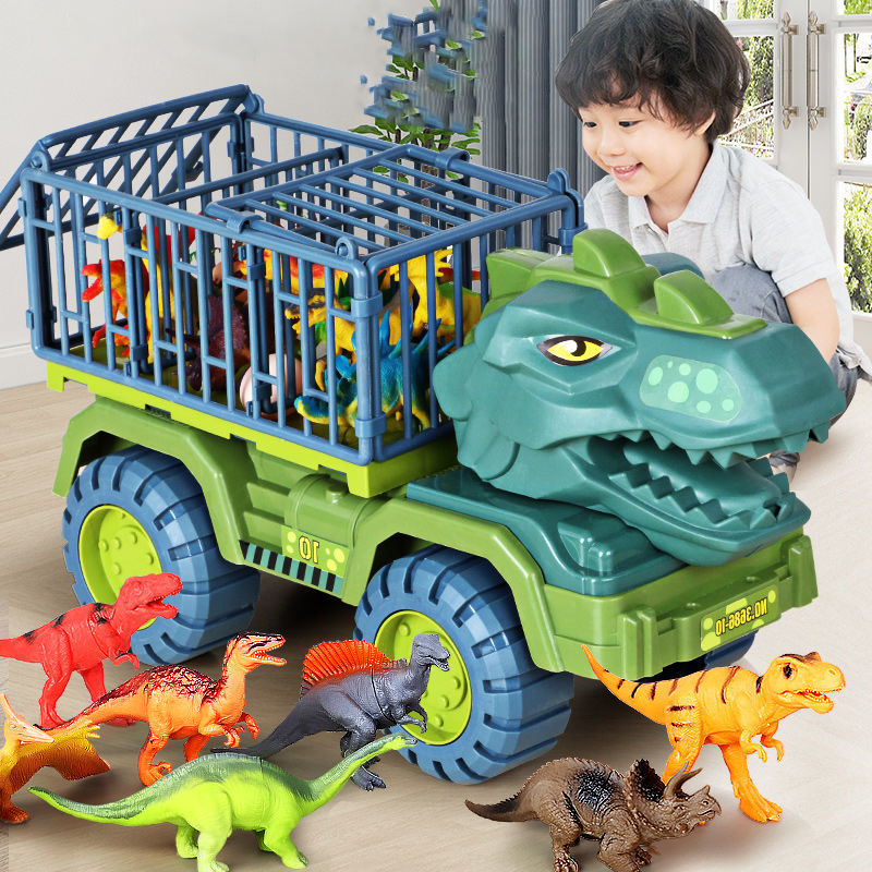 儿童恐龙世界19只装大号仿真恐龙挖掘机模型霸王龙三角龙玩具 霸王龙【3只恐龙+蛋+树】运输车