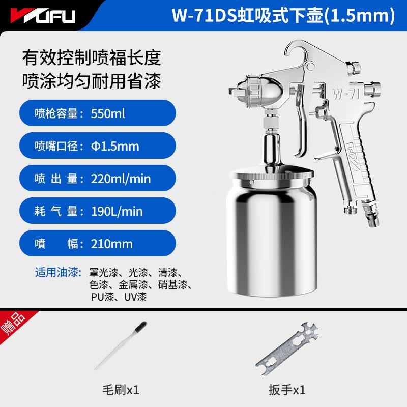 五福（WUFU） W-71/W-77喷漆枪喷壶 乳胶漆喷涂工具油漆气动喷枪 汽车钣金工具 W-71DS下壶（1.5mm）使用感如何?