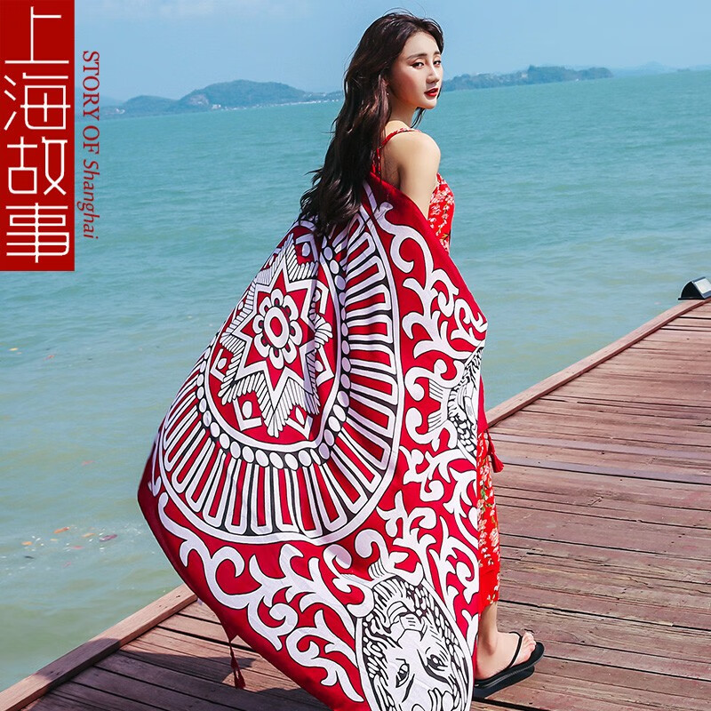 上海故事送婆婆送老婆丝巾女春夏季旅行出游骑车斗篷衣围巾可穿披肩