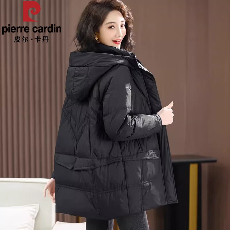 皮尔卡丹羽绒服女款2024年新款高档品牌中长款加厚洋气中年女士冬季外套 黑色 M 适合105-125斤