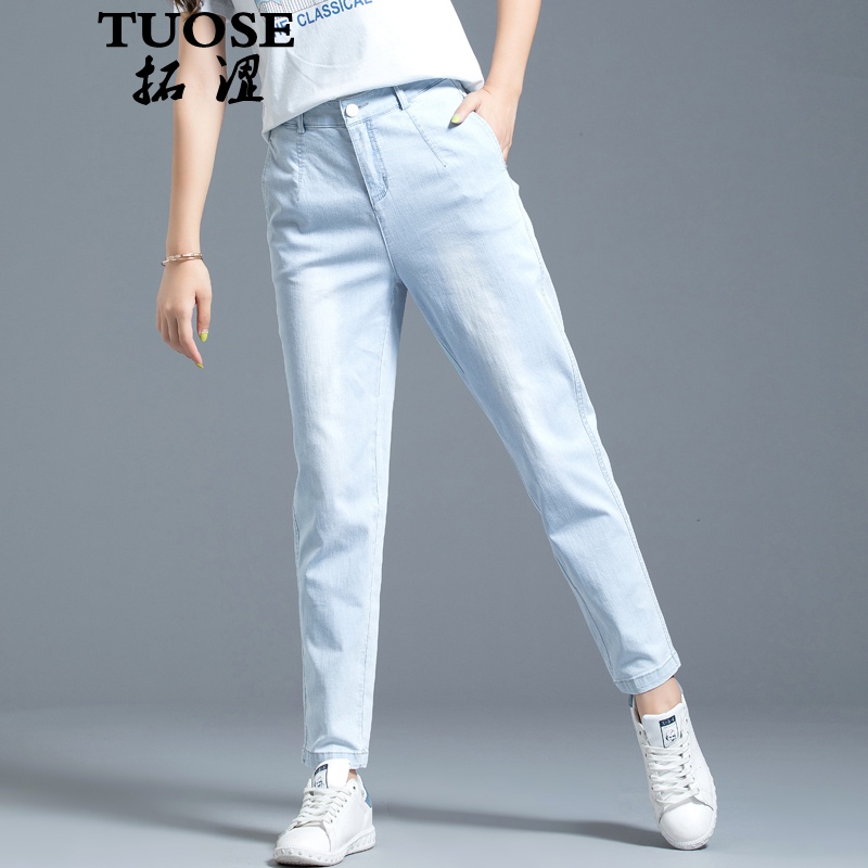 拓涩(tuose)休闲浅色牛仔裤夏季新品香港潮牌薄款宽松女裤子九分裤