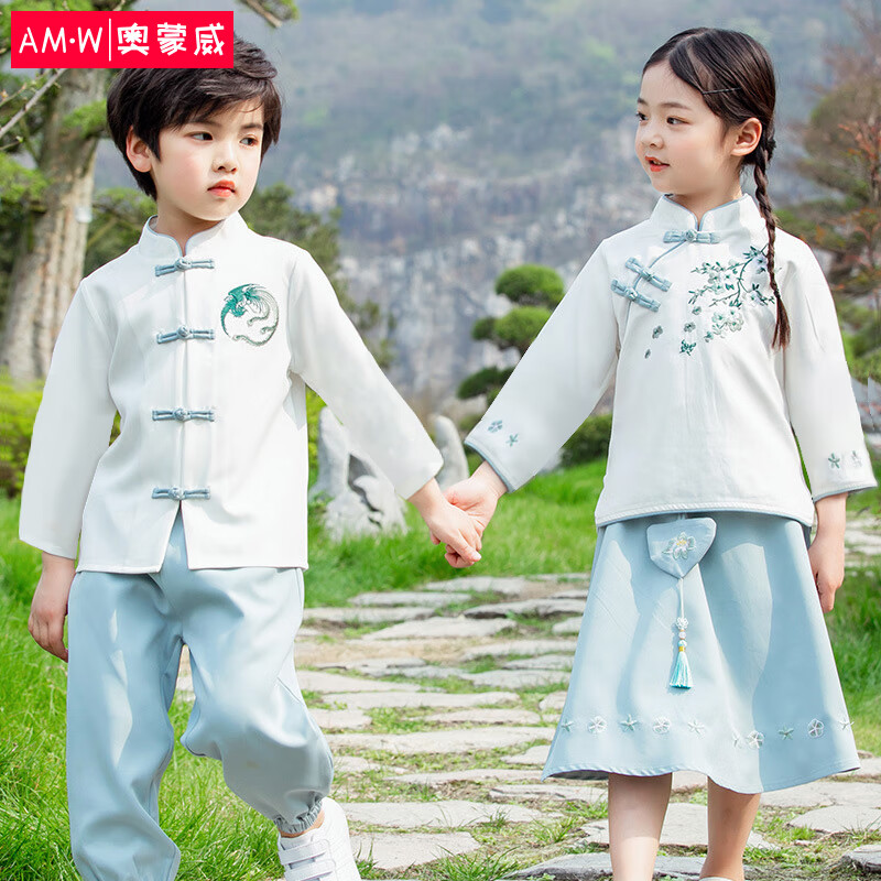 奥蒙威中国风汉服男女孩国学服秋幼儿园服班服表演服KB-8228男童长袖130高性价比高么？