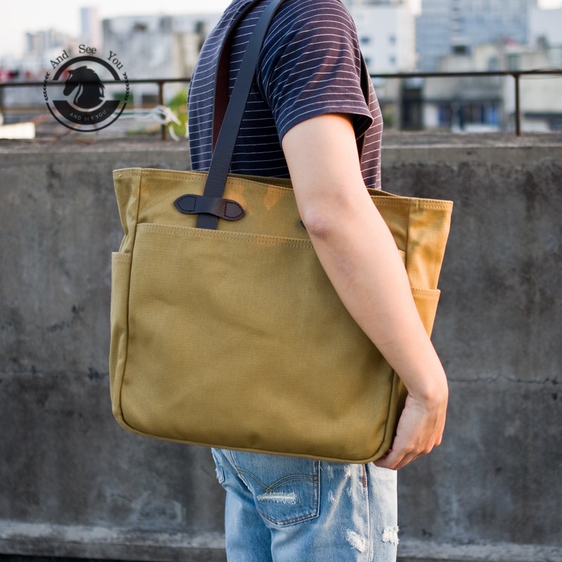 ANDSEEYOU品牌 tote包男 复古托特单肩包 帆布拼接牛皮手提包大容量手拎公文包商务电脑包 卡其色