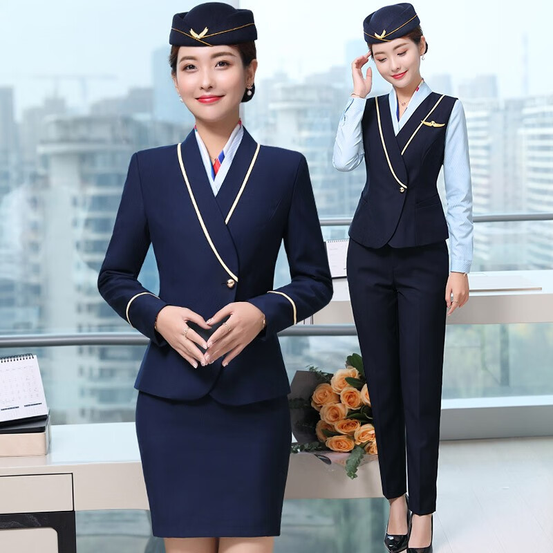 職業(yè)裝套裝女商務(wù)小西裝外套空姐制服高鐵航乘務(wù)員工裝迎賓工作服 單件西裝外套(備注顏色) S 建議80-90斤