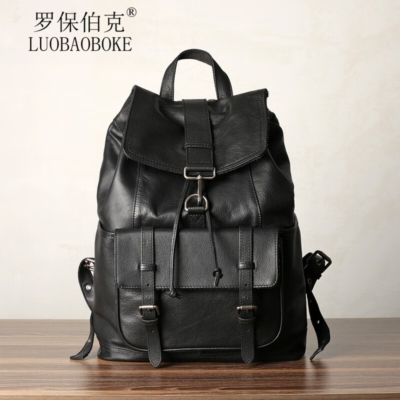 罗保伯克(luobaoboke)新款品牌男士双肩包牛皮双肩电脑包休闲大容量