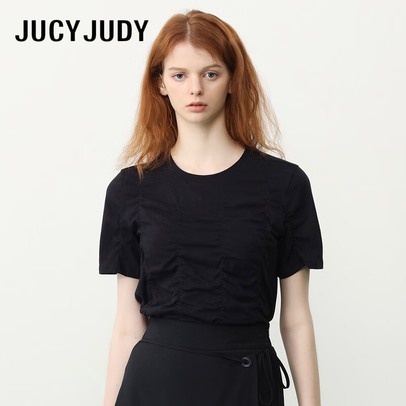 Jucy Judy2020夏季新款纯色系内搭短袖上衣女T恤修身韩版 深藏青色 150/XXS