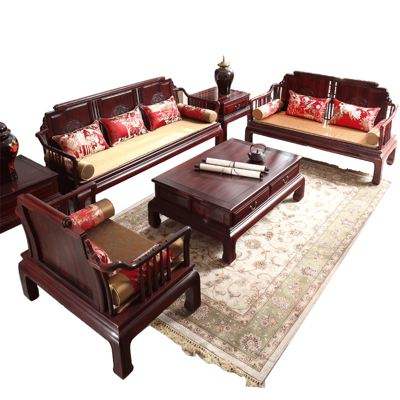 一舍 非国标红木柬埔寨酸枝(学名:榄仁木)实木沙发组合 新中式禅意客厅整装家具冬夏两用沙发中式沙发 沙发113六件套(带坐垫)
