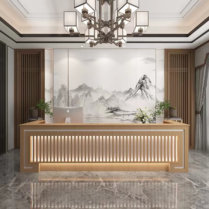 琛艺定制新中式茶楼实木收银台美容院养生馆中药房接待台餐厅饭店吧台