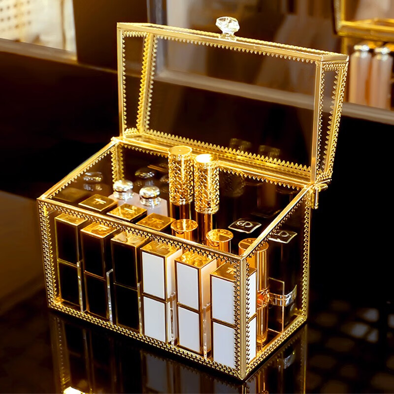 kaman口红收纳盒防尘桌面多格化妆品口红架奢华玻璃带盖唇釉架子 18格