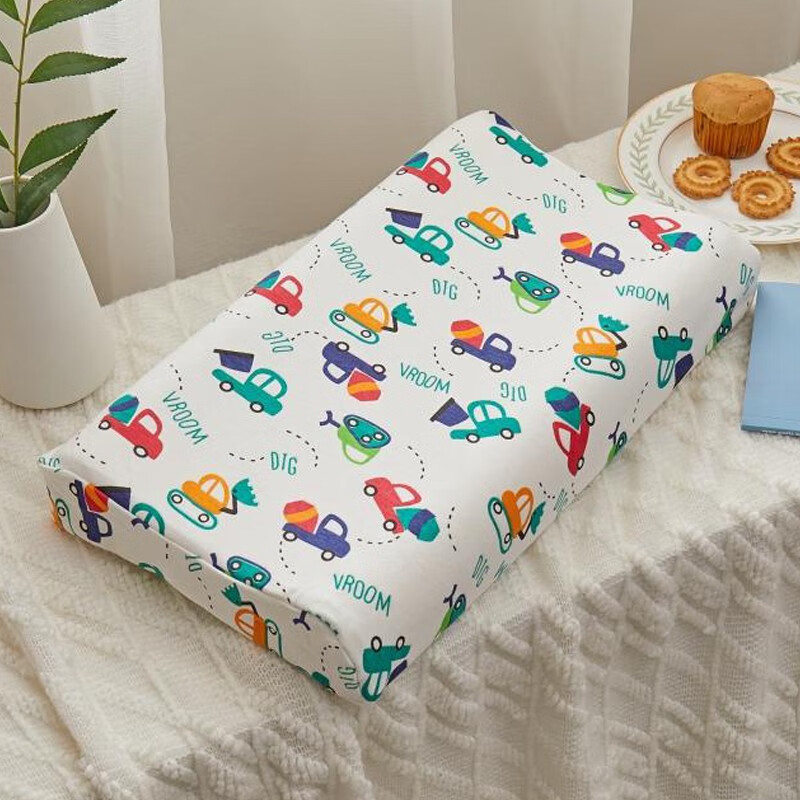 猫薄荷家纺 儿童乳胶枕 3-6-15岁小学生青少年枕头 工程小汽车 27*44*