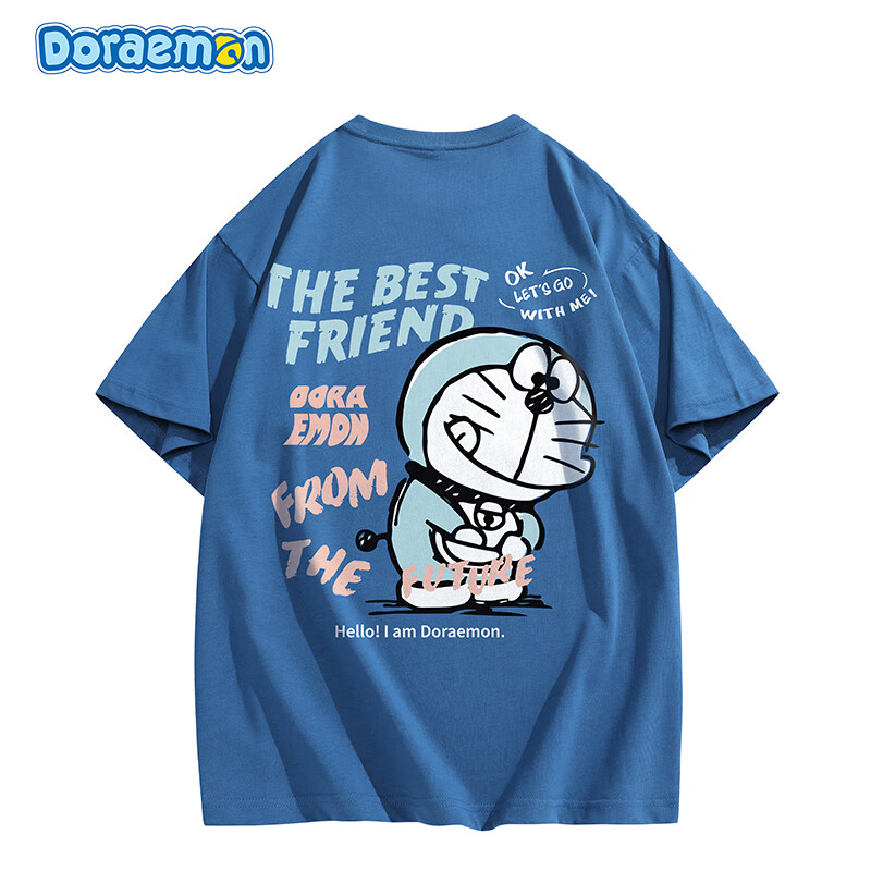 哆啦a梦(doraemon)【徐紫茵同款】夏季纯棉短袖t恤机器猫图案印花百搭