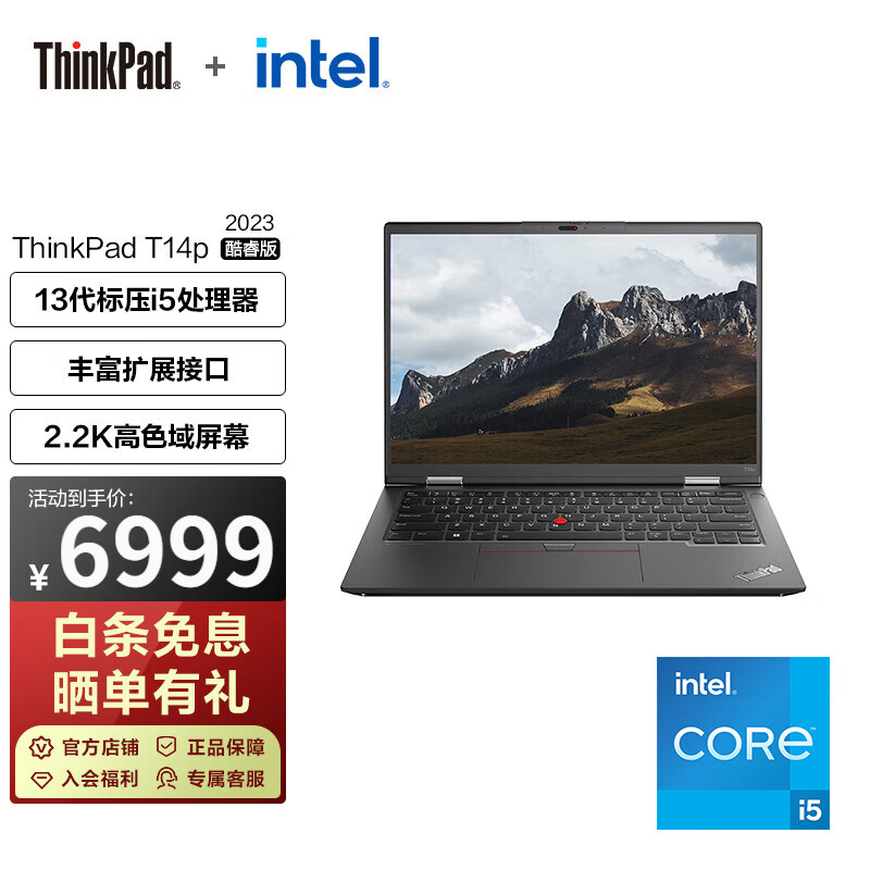 ThinkPad T14p 2023款 13代英特尔酷睿标压 14英寸便携商务办公笔记本电脑2.2K i5-13500H 16GB 512GB 00CD                            