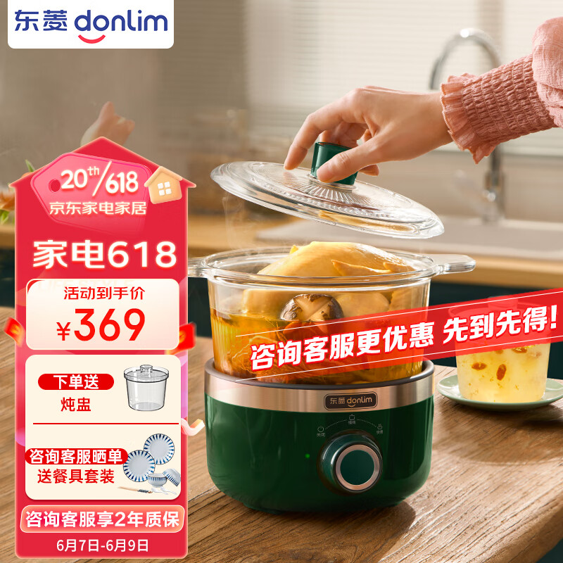 东菱（Donlim） 电炖锅 煲汤燕窝隔水炖盅 养生隔水小炖锅 BB煲汤小锅 玻璃电炖锅 食补养颜DL-9002(森野绿)